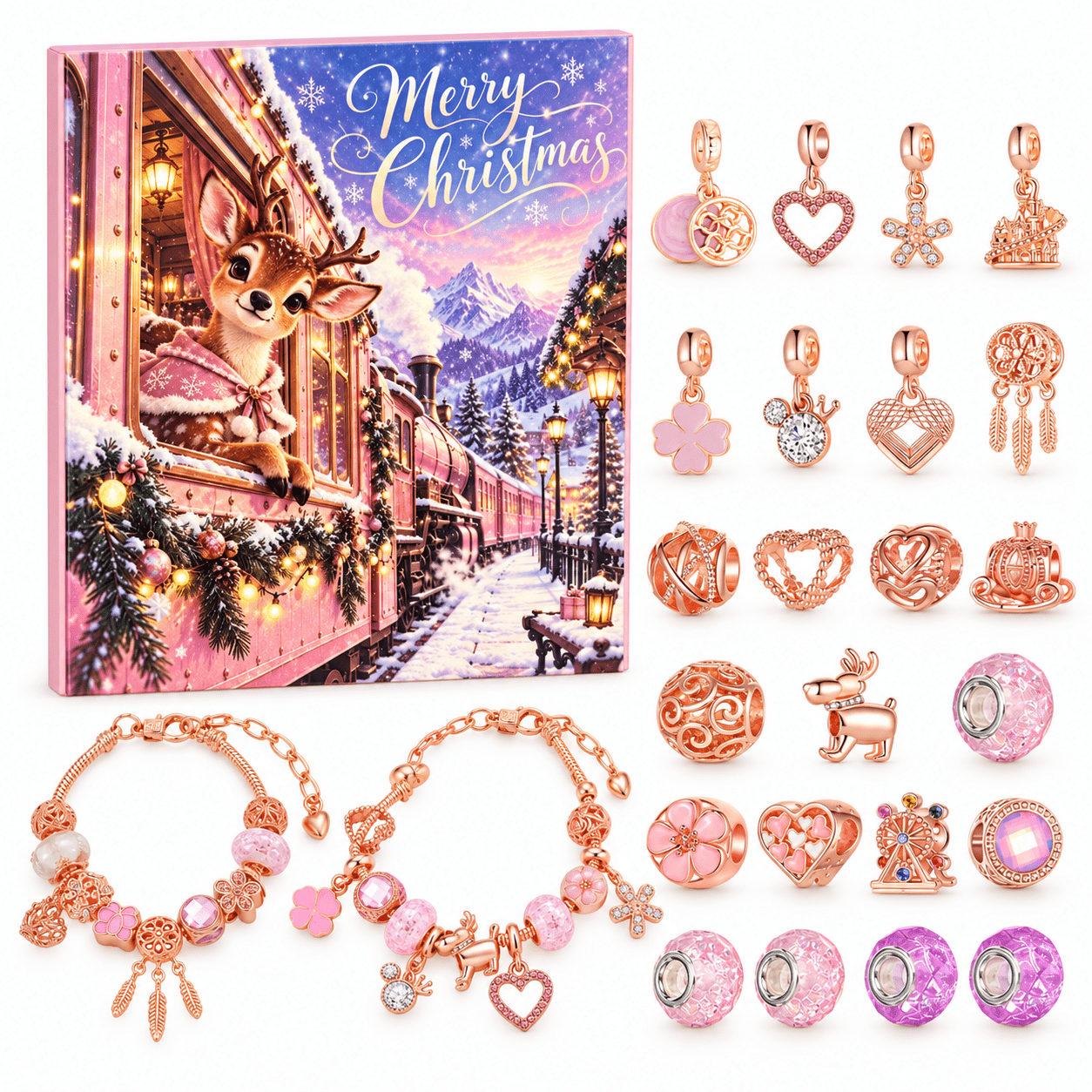 Pink Snowscape Train-Themed Gift Box, 24-Day Countdown